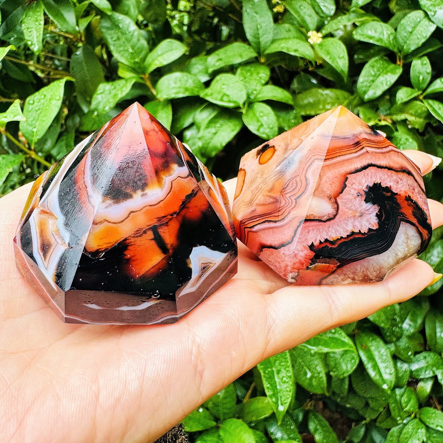 Natural Black and red wrapped agate carved diamonds Heal ing Gemstone Home Decor