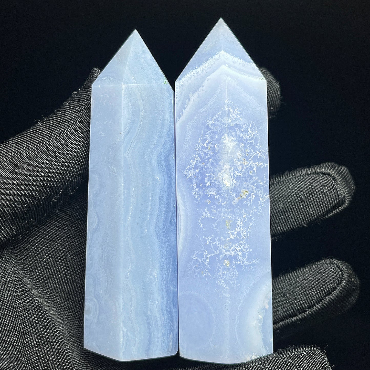 Natural Blue patterned agate single pointed pillar Heal ing Gemstone Home Decor