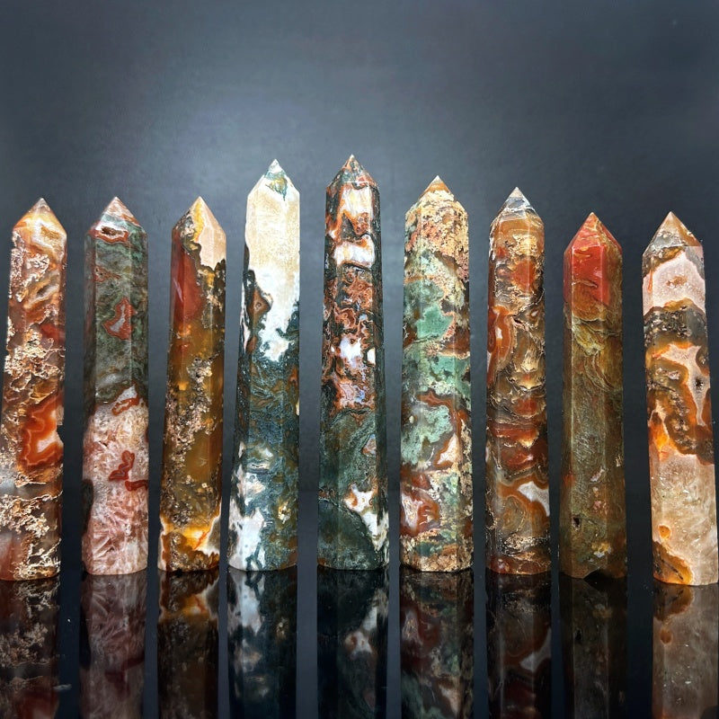 Natural Red water grass agate single pointed column  Heal ing Gemstone Home Decor