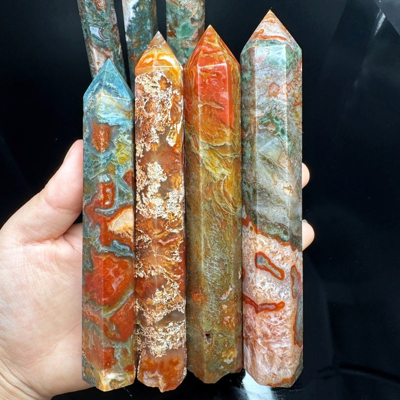 Natural Red water grass agate single pointed column  Heal ing Gemstone Home Decor