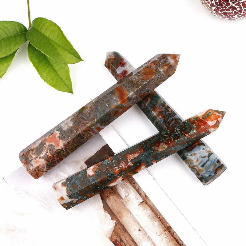 Natural Red water grass agate single pointed column  Heal ing Gemstone Home Decor