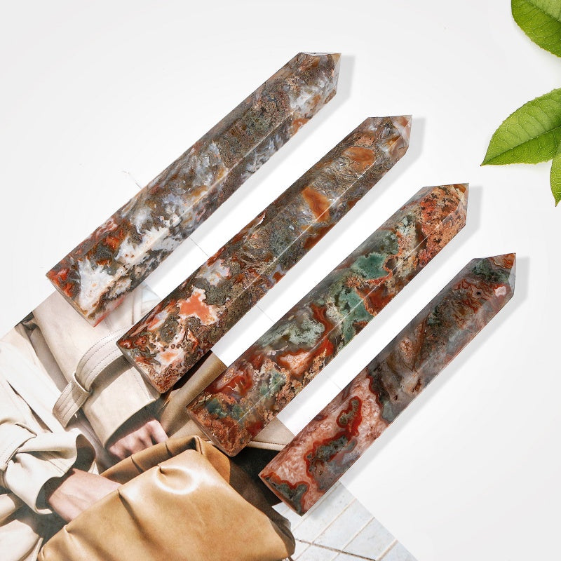 Natural Red water grass agate single pointed column  Heal ing Gemstone Home Decor