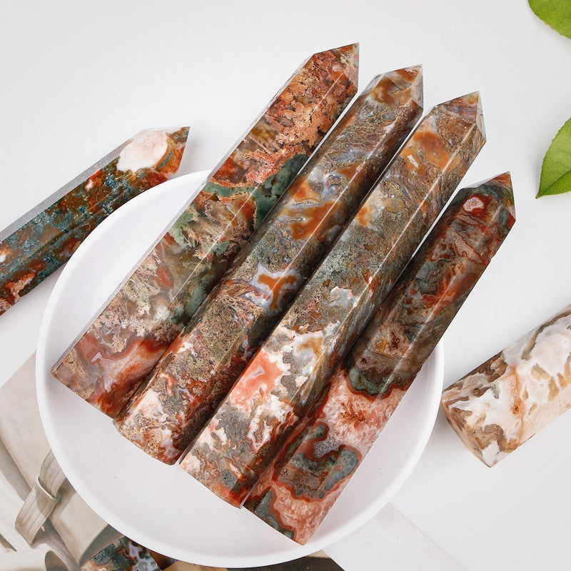 Natural Red water grass agate single pointed column  Heal ing Gemstone Home Decor
