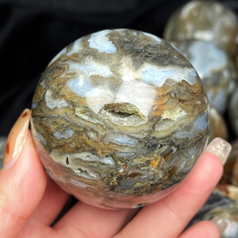 Natural Thousand layer fluorite agate ball Heal ing Gemstone Home Decor