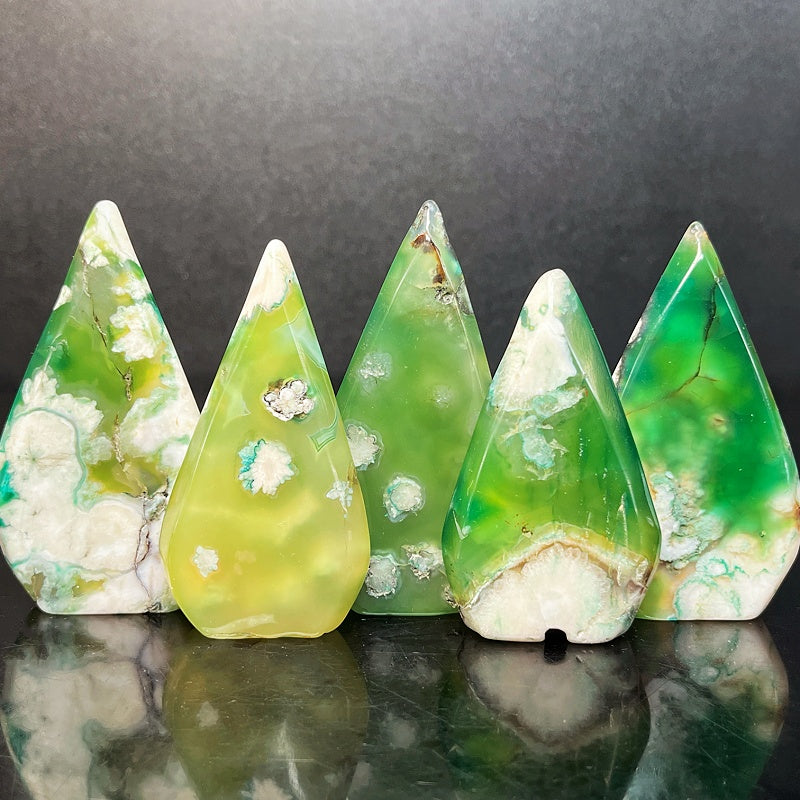 Natural  Green Sakura Agate Sculpture  Heal ing Gemstone Home Decor