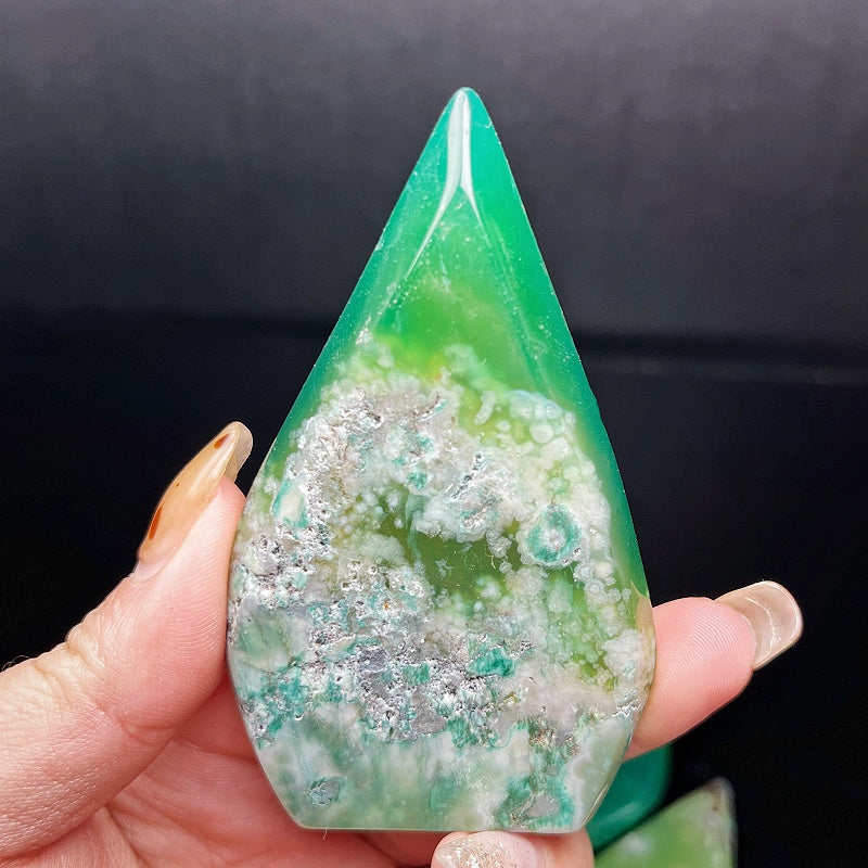 Natural  Green Sakura Agate Sculpture  Heal ing Gemstone Home Decor