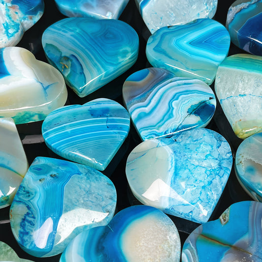 Natural Blue wrapped agate heart Heal ing Gemstone Home Decor