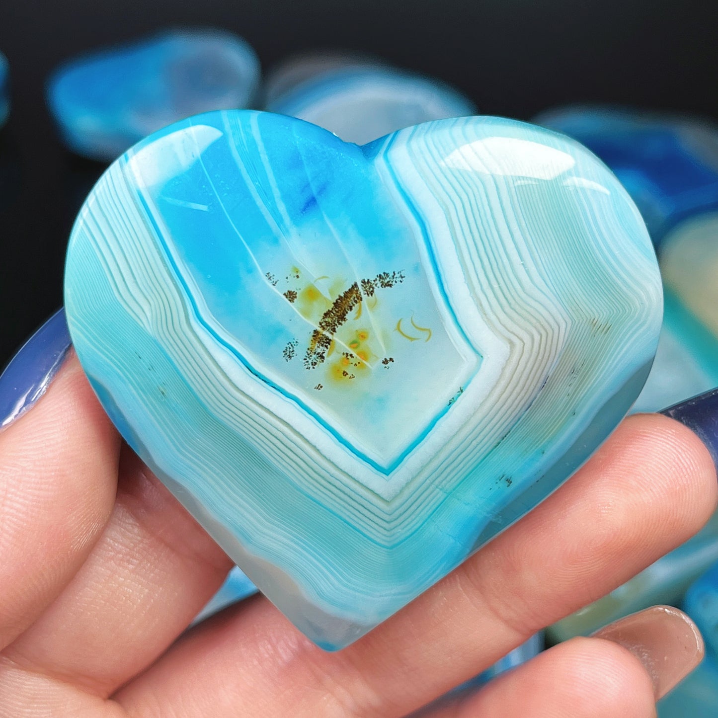 Natural Blue wrapped agate heart Heal ing Gemstone Home Decor