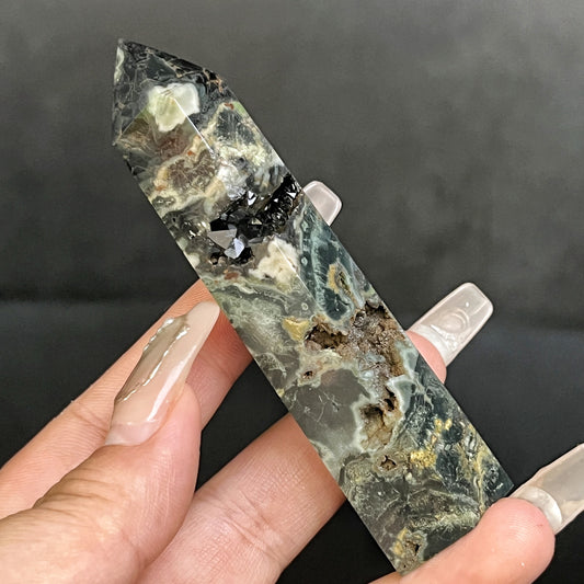 Natural Ocean jade single pointed pillar Heal ing Gemstone Home Decor