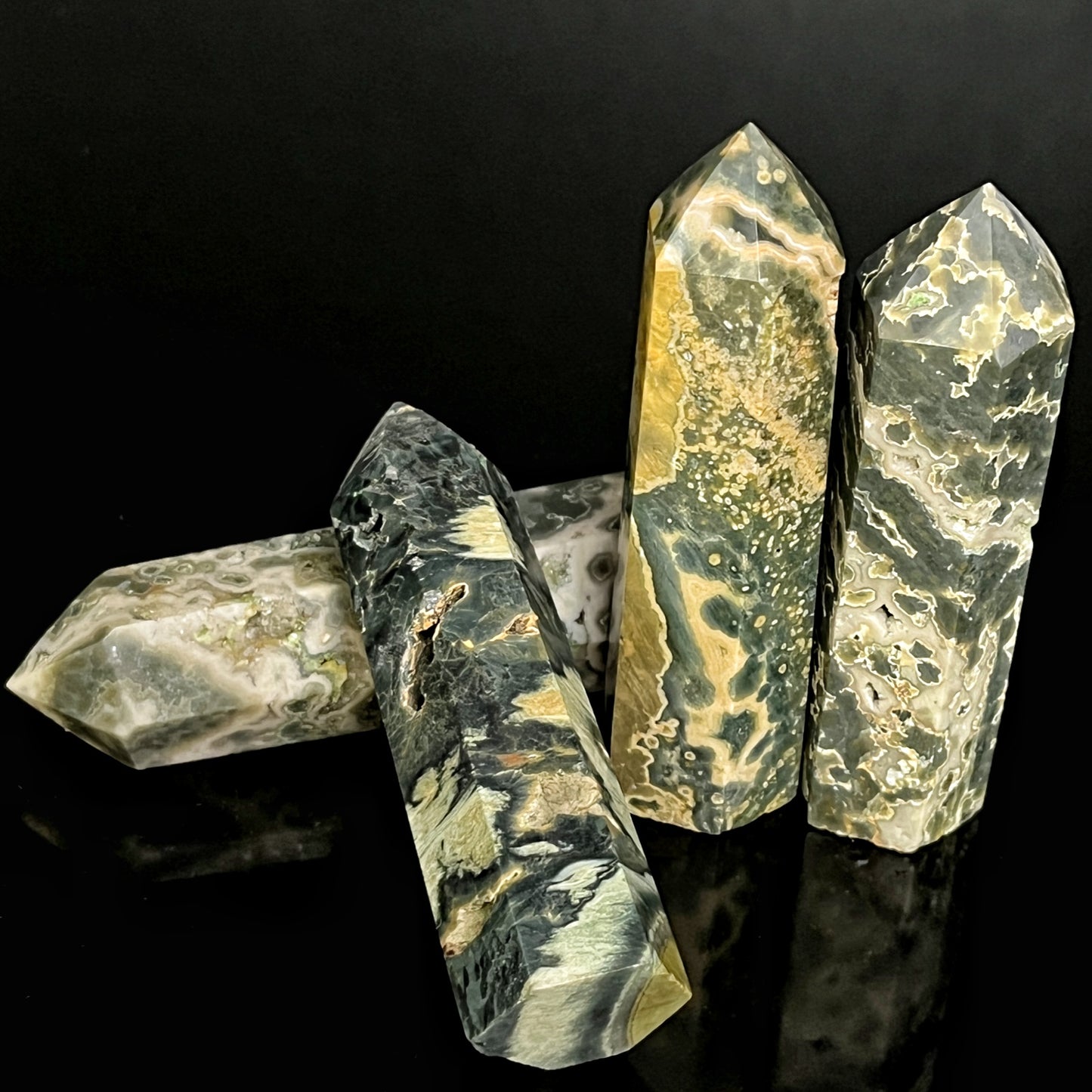 Natural Ocean jade single pointed pillar Heal ing Gemstone Home Decor