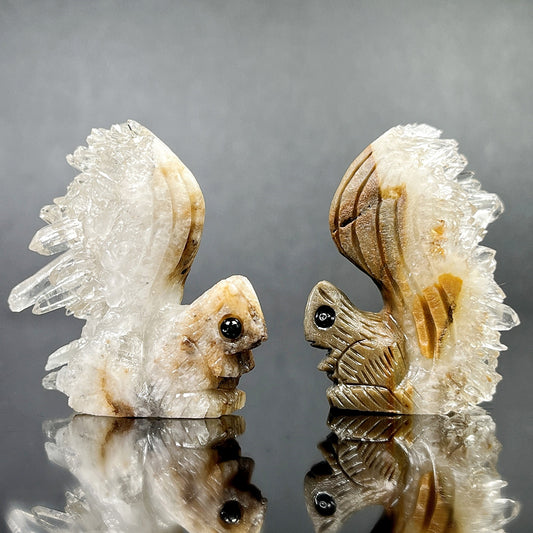Natural Crystal cluster carving piece Little Squirrel Heal ing Gemstone Home Decor