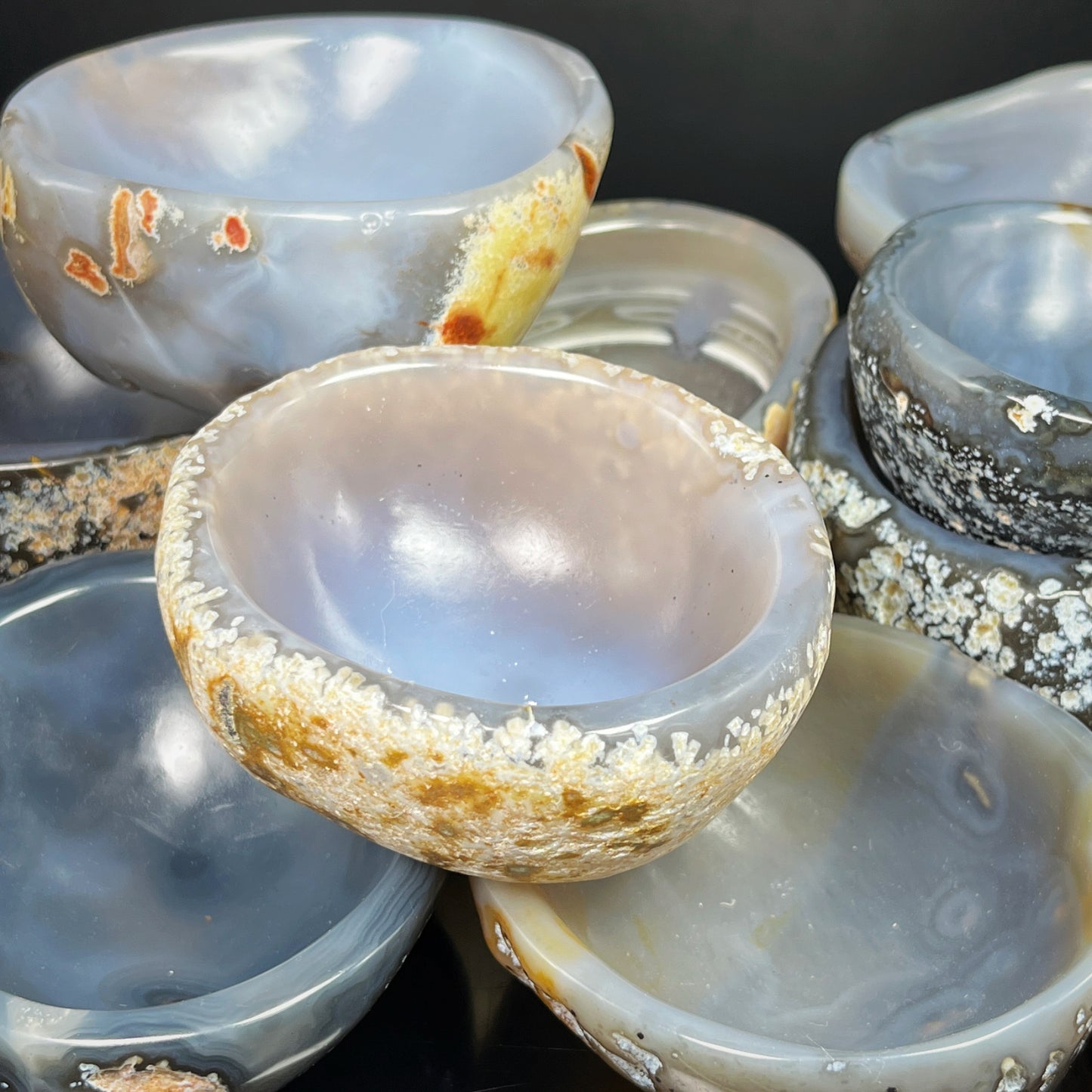 Natural Agate Carved Bowl Heal ing Gemstone Home Decor