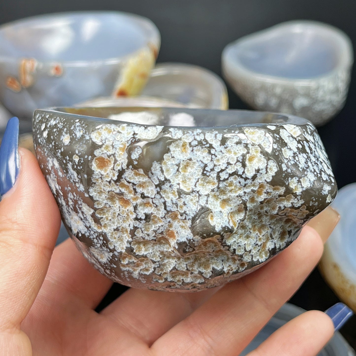 Natural Agate Carved Bowl Heal ing Gemstone Home Decor