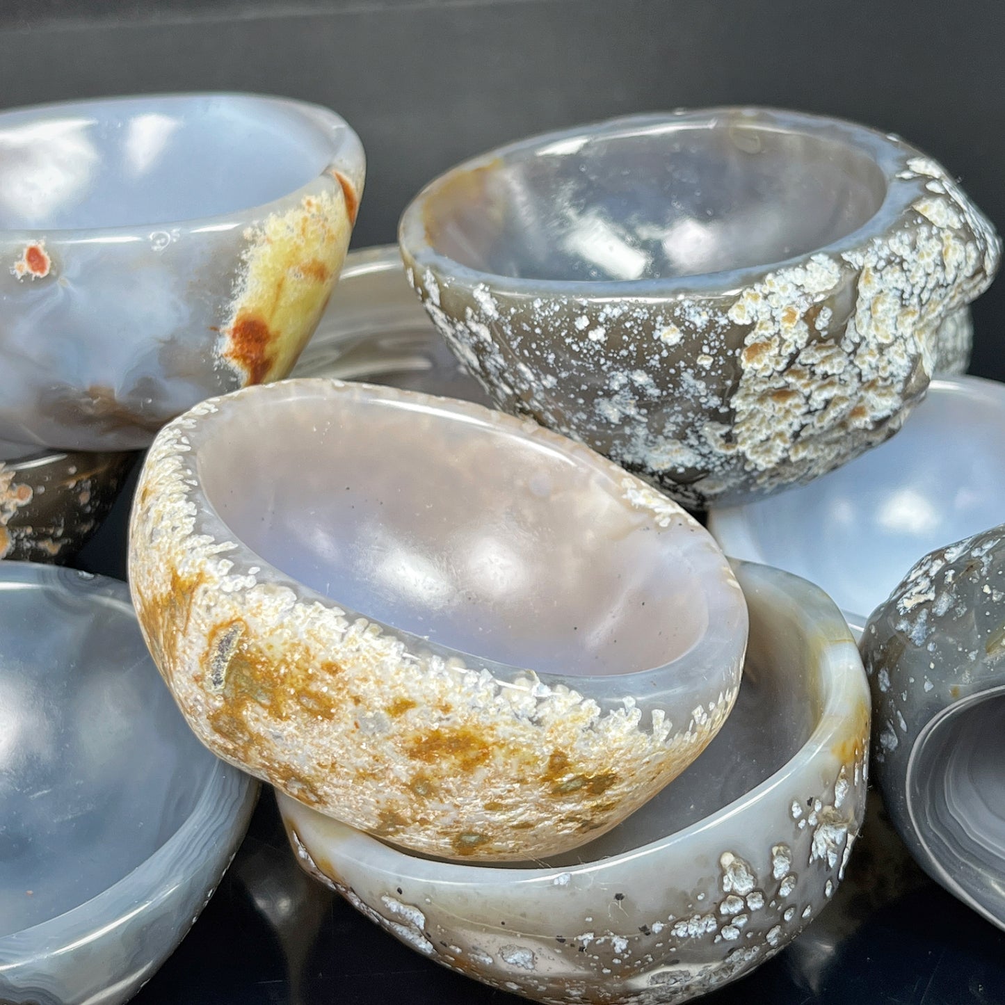 Natural Agate Carved Bowl Heal ing Gemstone Home Decor
