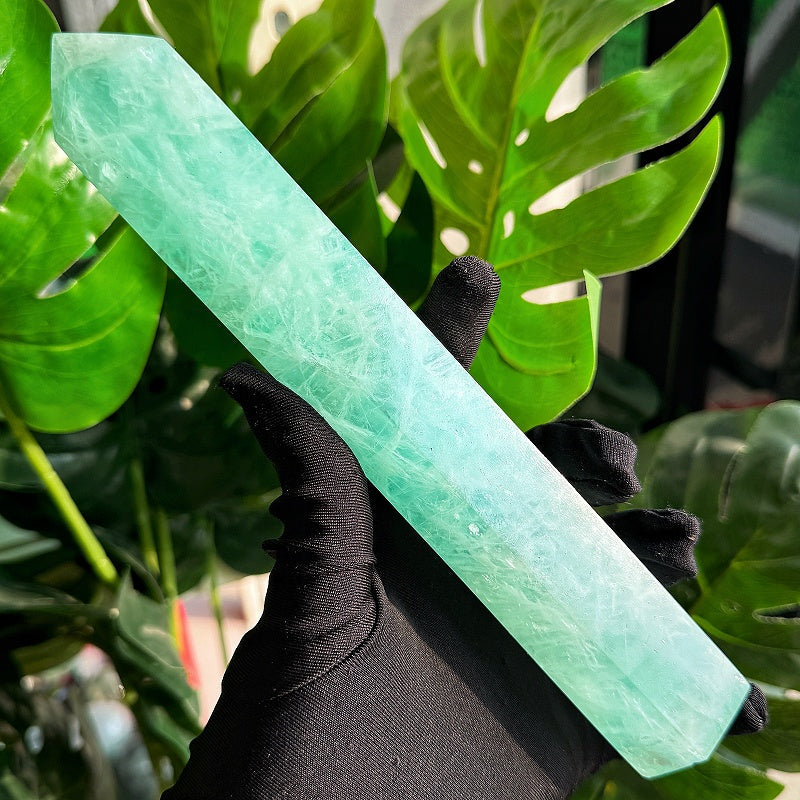 Natural Green Firefly Stone Pillar Heal ing Gemstone Home Decor