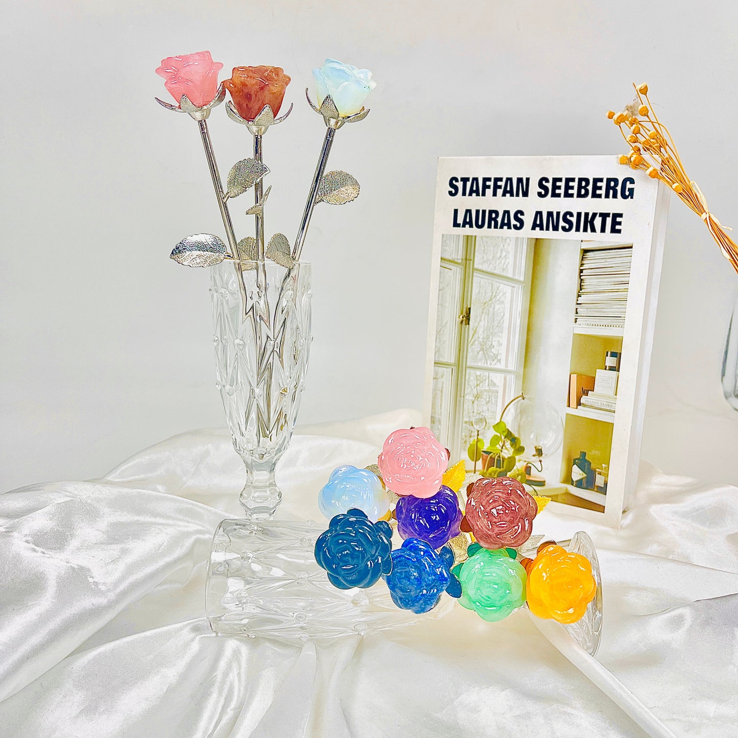 Natural Crystal ornament rose Heal ing Gemstone Home Decor