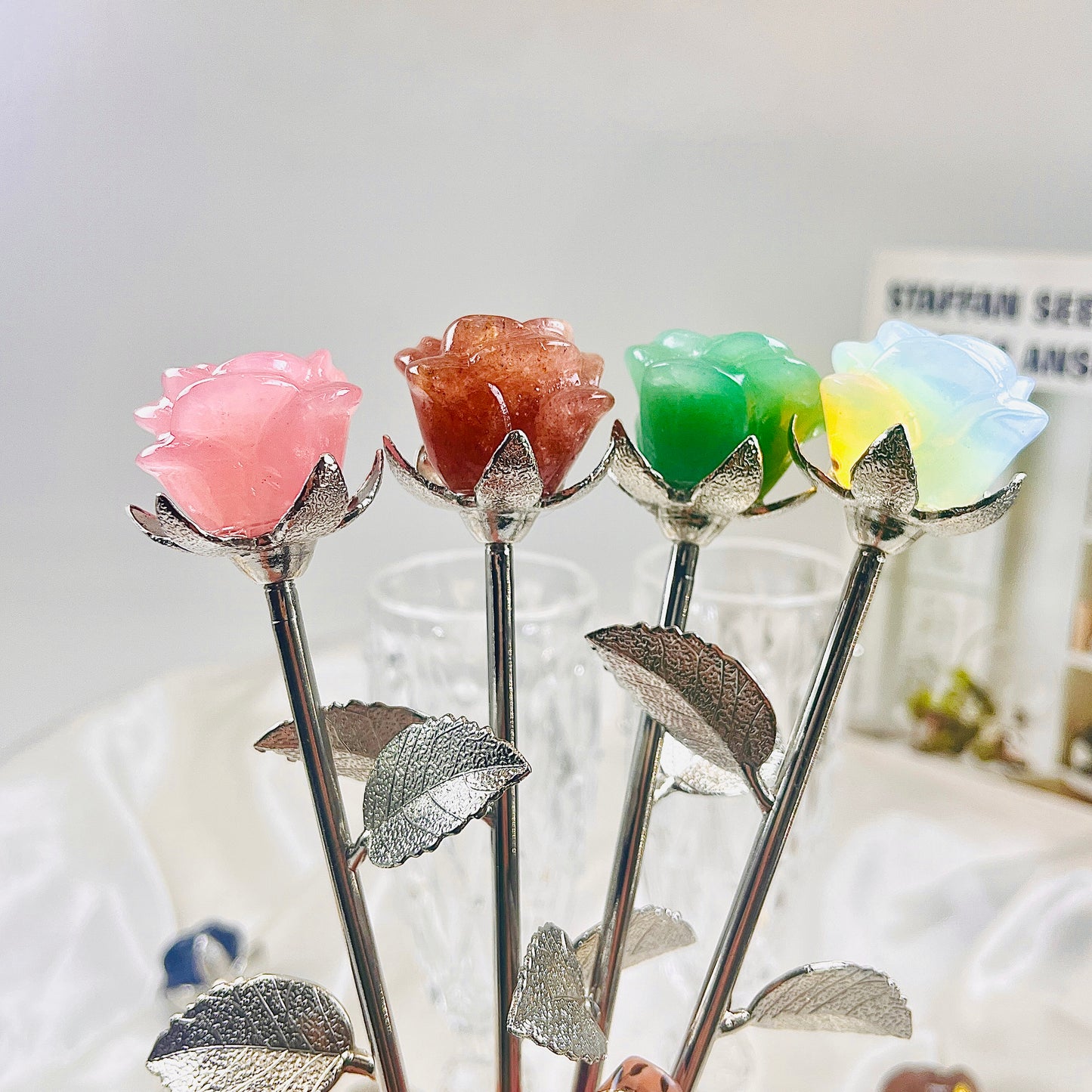 Natural Crystal ornament rose Heal ing Gemstone Home Decor