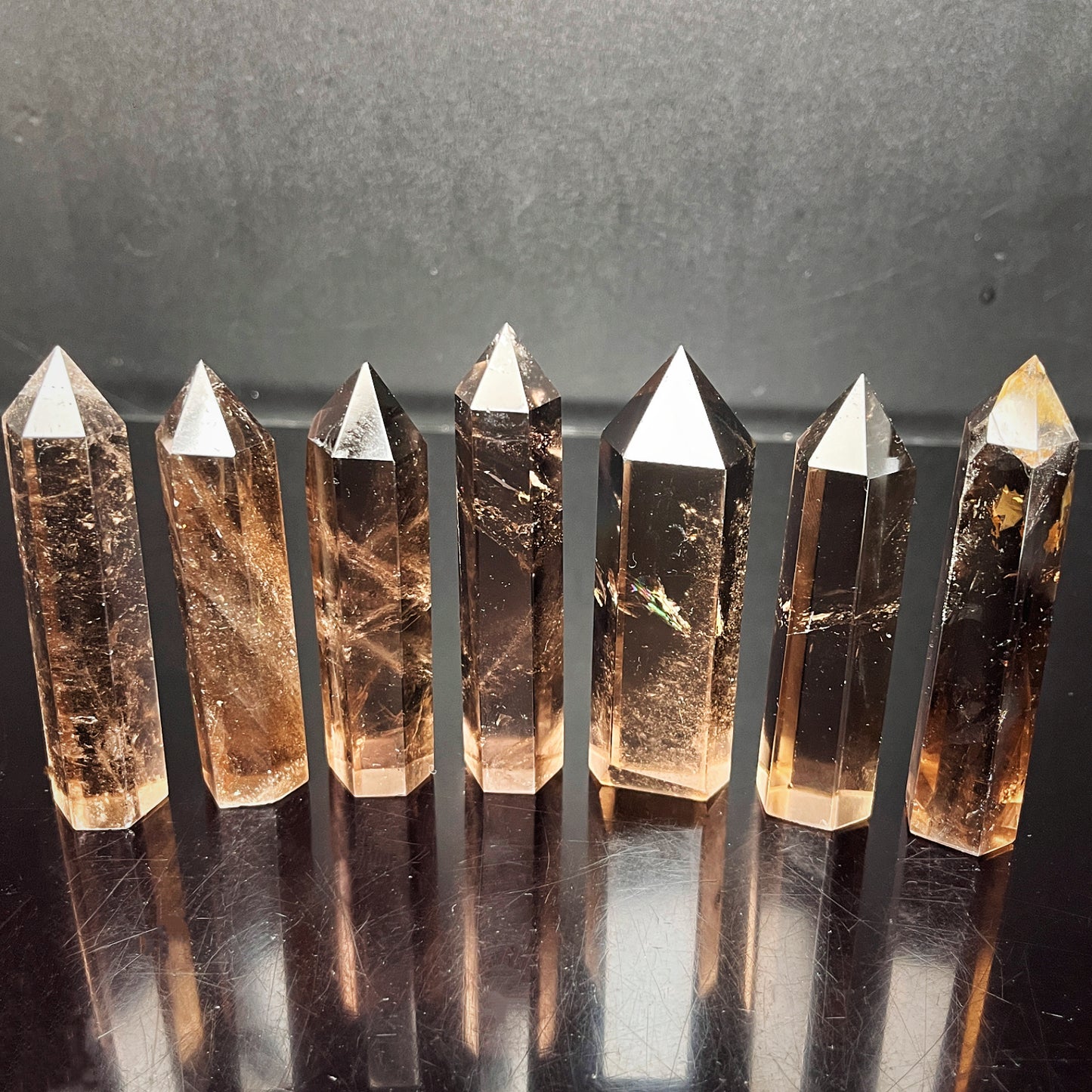 Natural Tea crystal single pointed pillar Heal ing Gemstone Home Decor