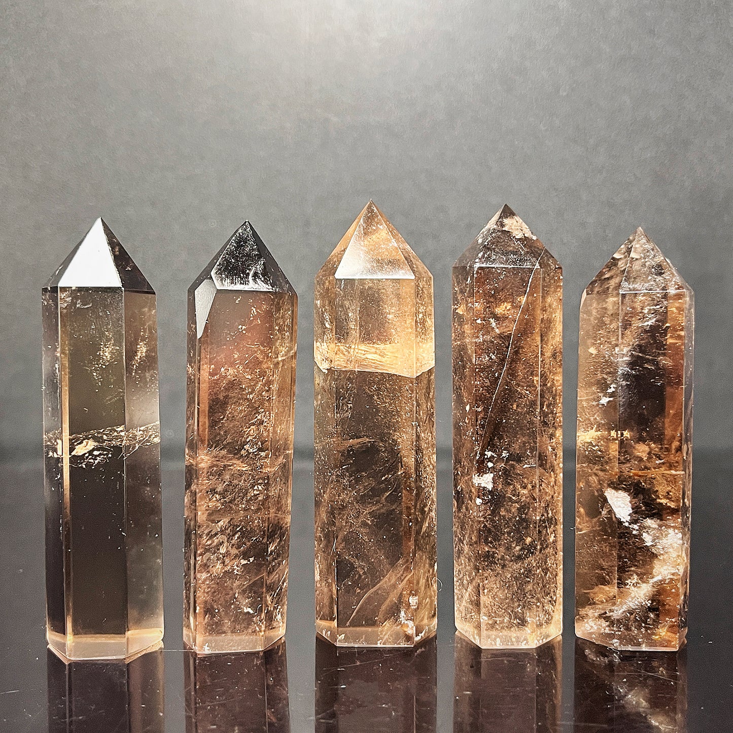 Natural Tea crystal single pointed pillar Heal ing Gemstone Home Decor