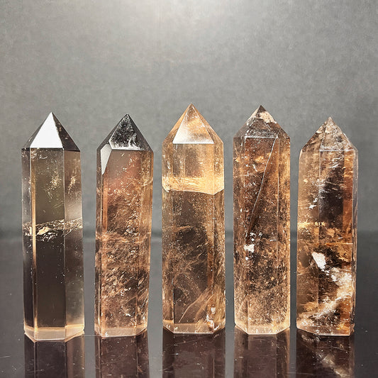 Natural Tea crystal single pointed pillar Heal ing Gemstone Home Decor