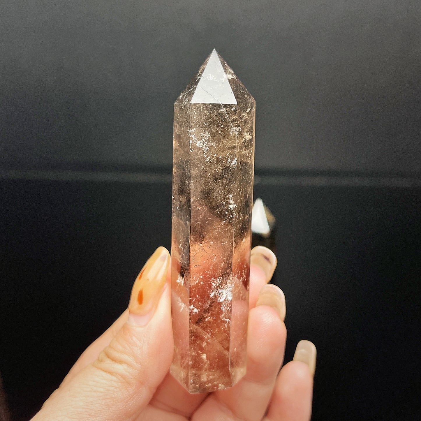 Natural Tea crystal single pointed pillar Heal ing Gemstone Home Decor