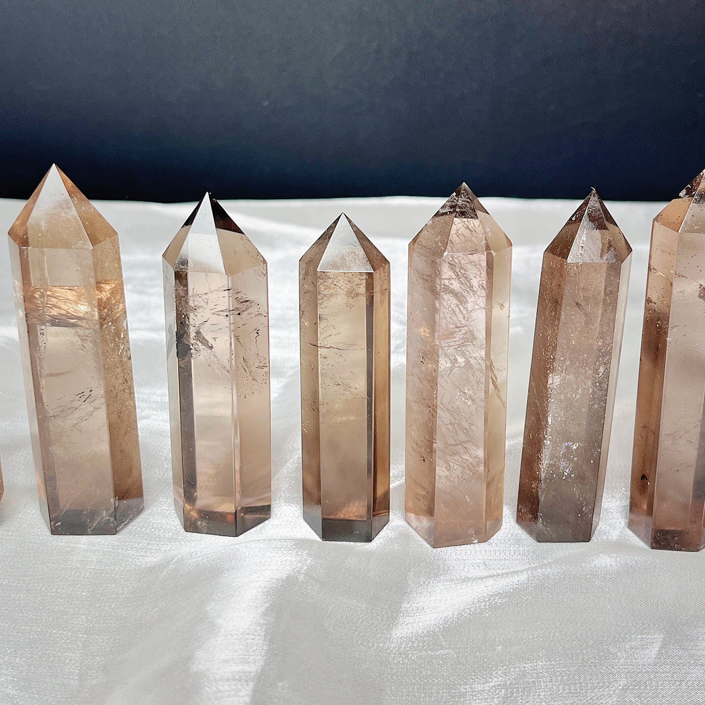 Natural Tea crystal single pointed pillar Heal ing Gemstone Home Decor