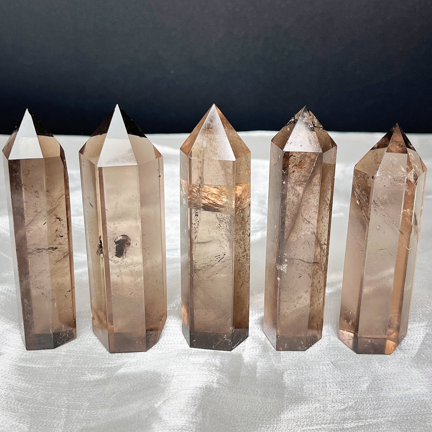 Natural Tea crystal single pointed pillar Heal ing Gemstone Home Decor