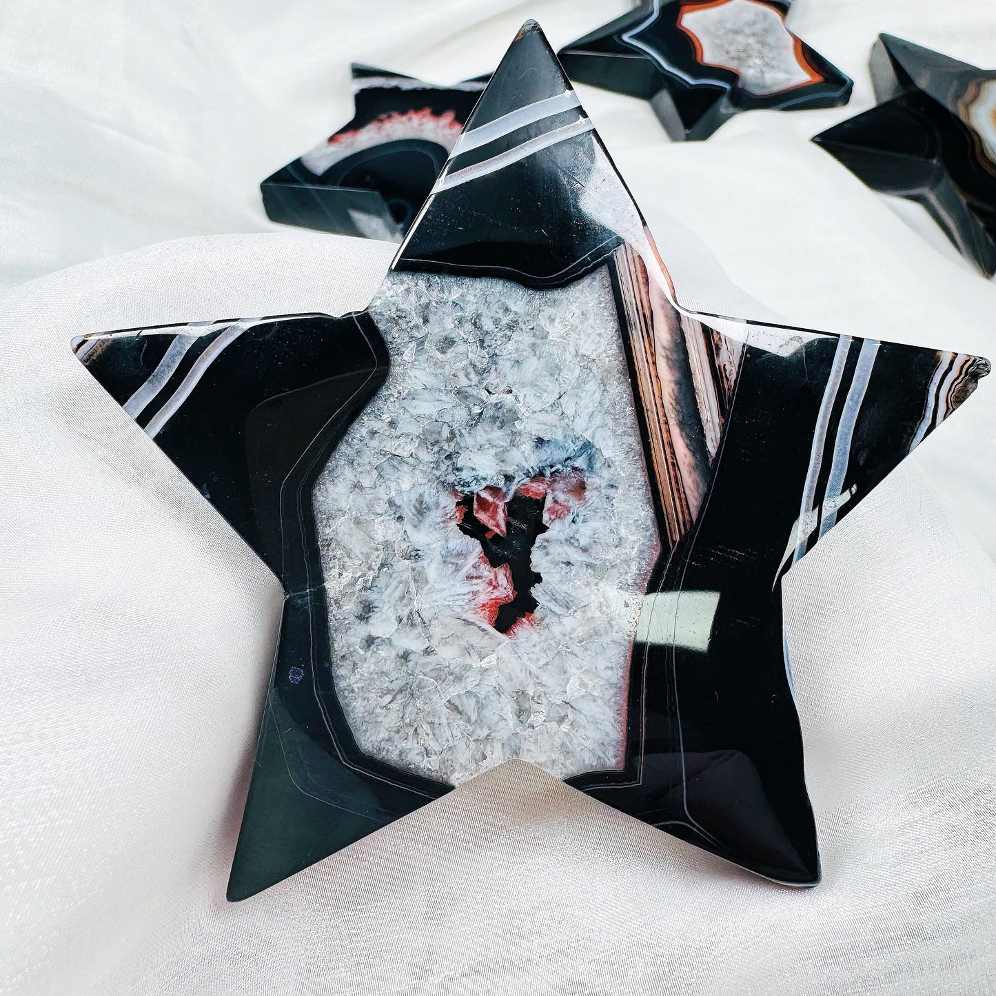 Natural Black and red wrapped agate star Heal ing Gemstone Home Decor