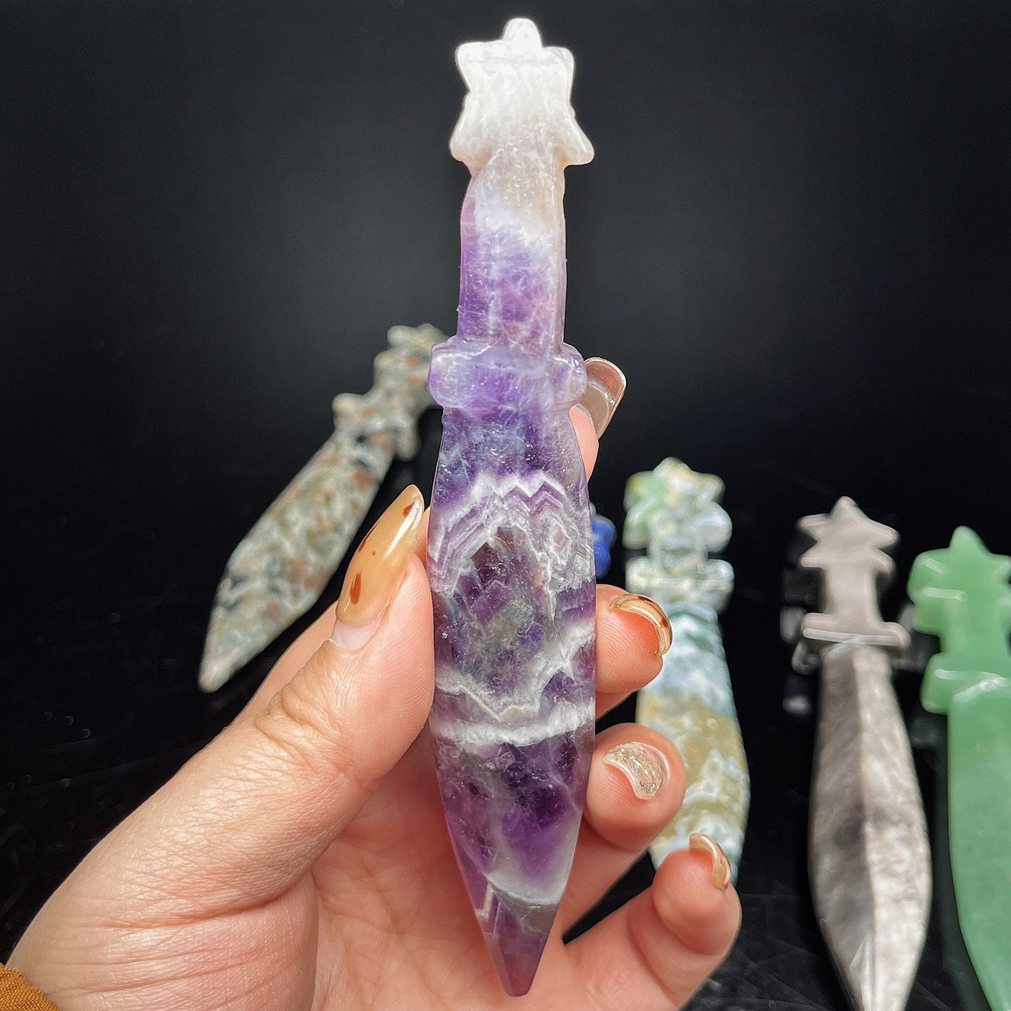 Natural Mixed material carving dagger Heal ing Gemstone Home Decor
