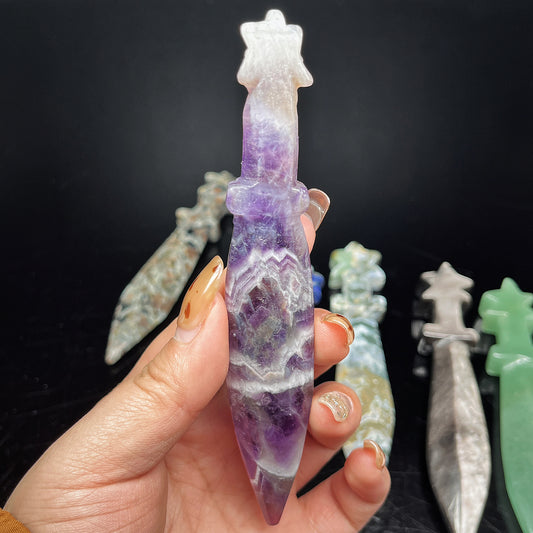 Natural Mixed material carving dagger Heal ing Gemstone Home Decor