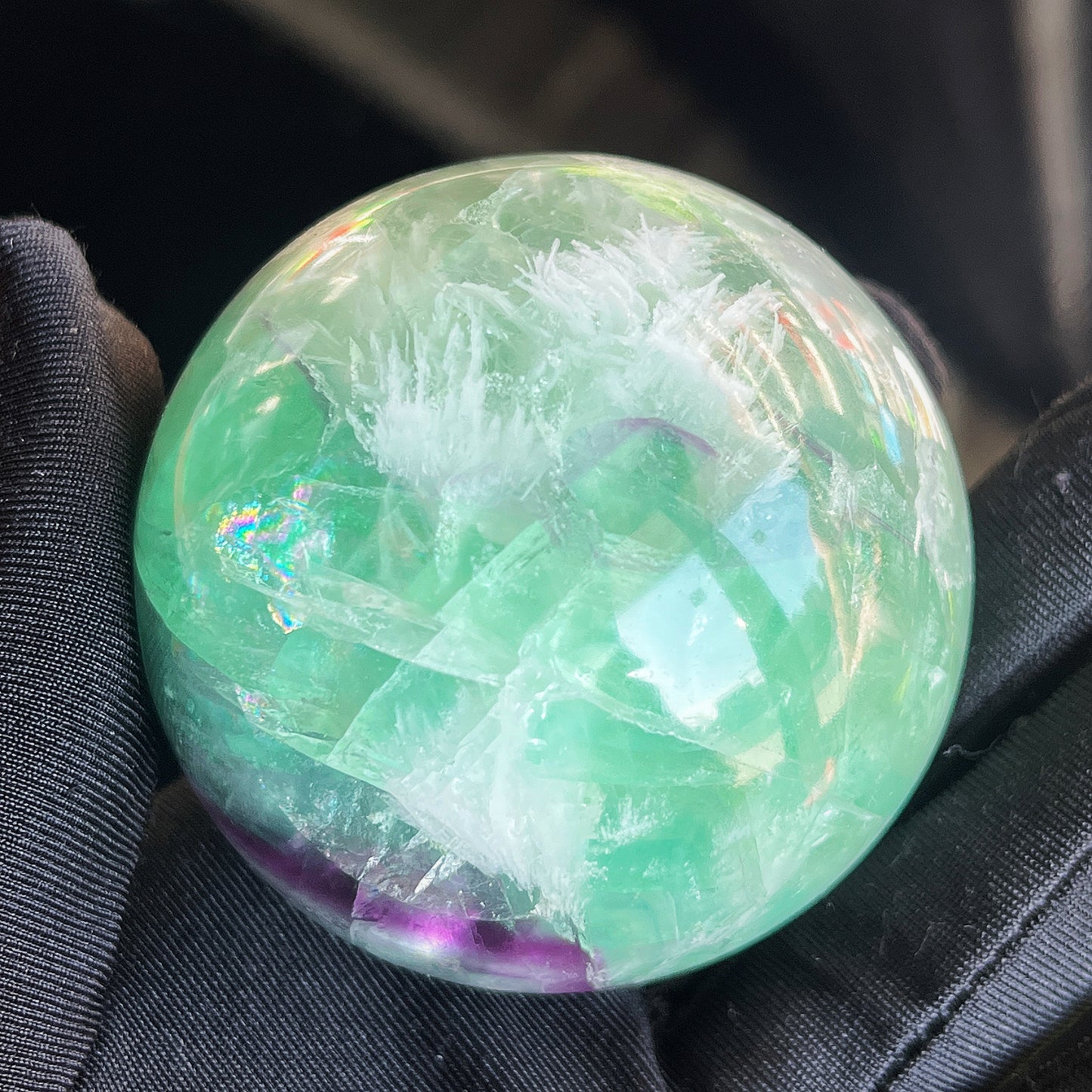 Natural Feather Firefly Stone Ball Heal ing Gemstone Home Decor