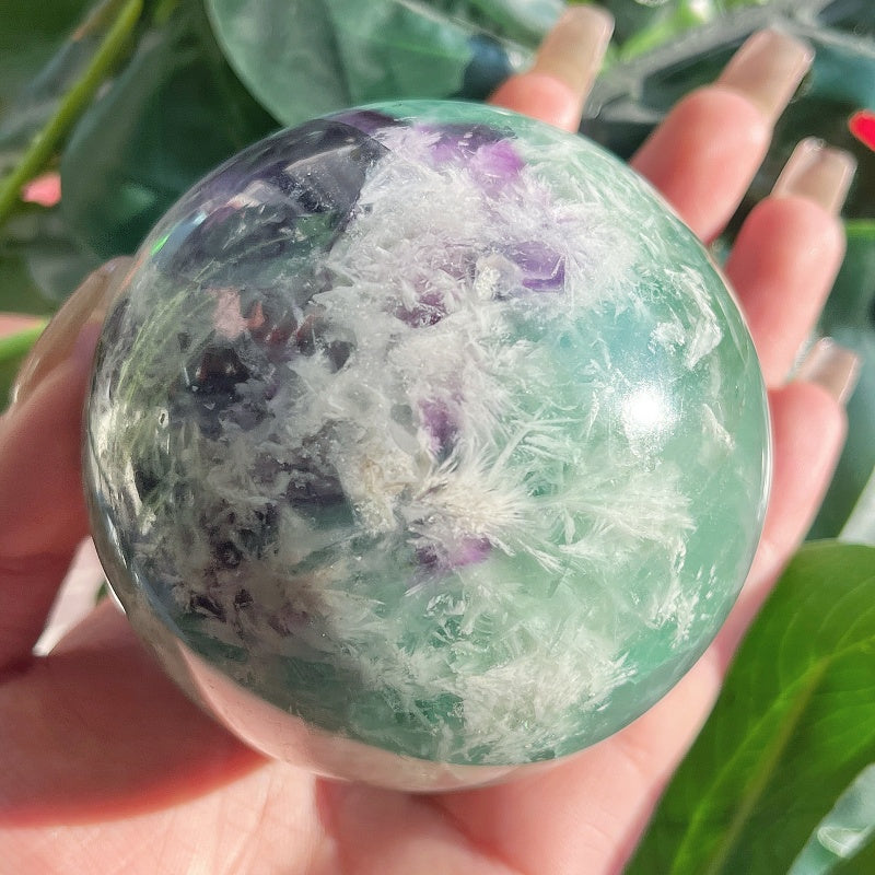Natural Feather Firefly Stone Ball Heal ing Gemstone Home Decor