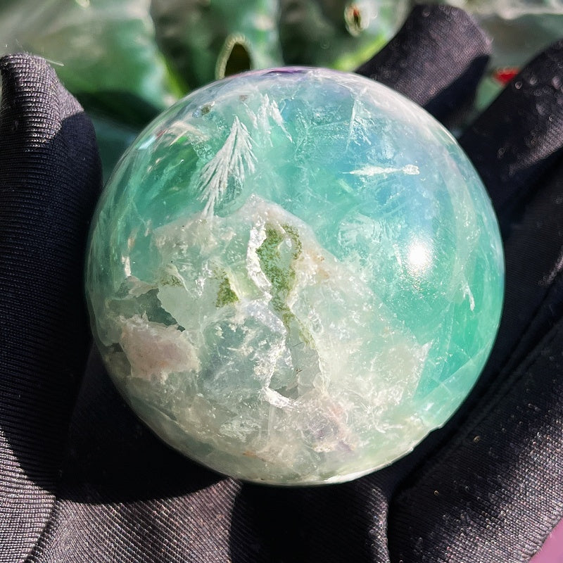 Natural Feather Firefly Stone Ball Heal ing Gemstone Home Decor