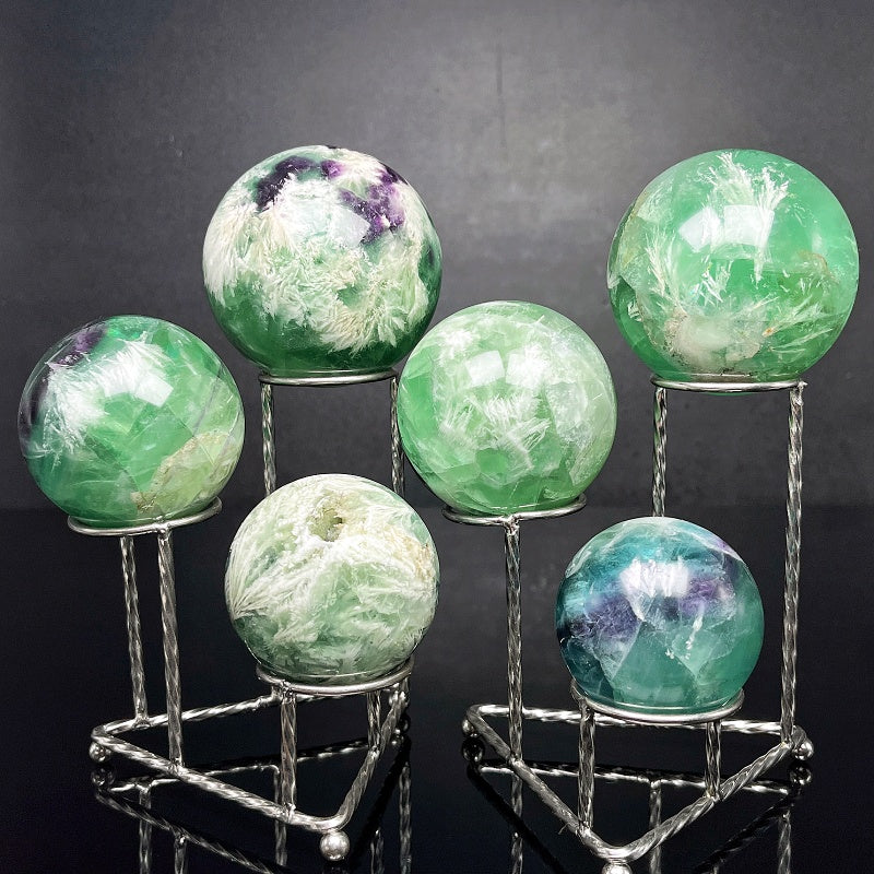Natural Feather Firefly Stone Ball Heal ing Gemstone Home Decor