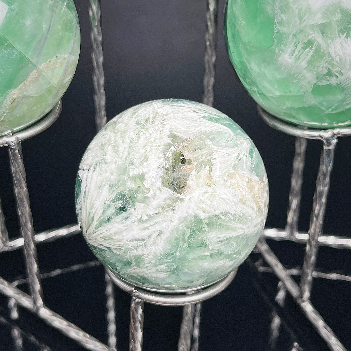 Natural Feather Firefly Stone Ball Heal ing Gemstone Home Decor