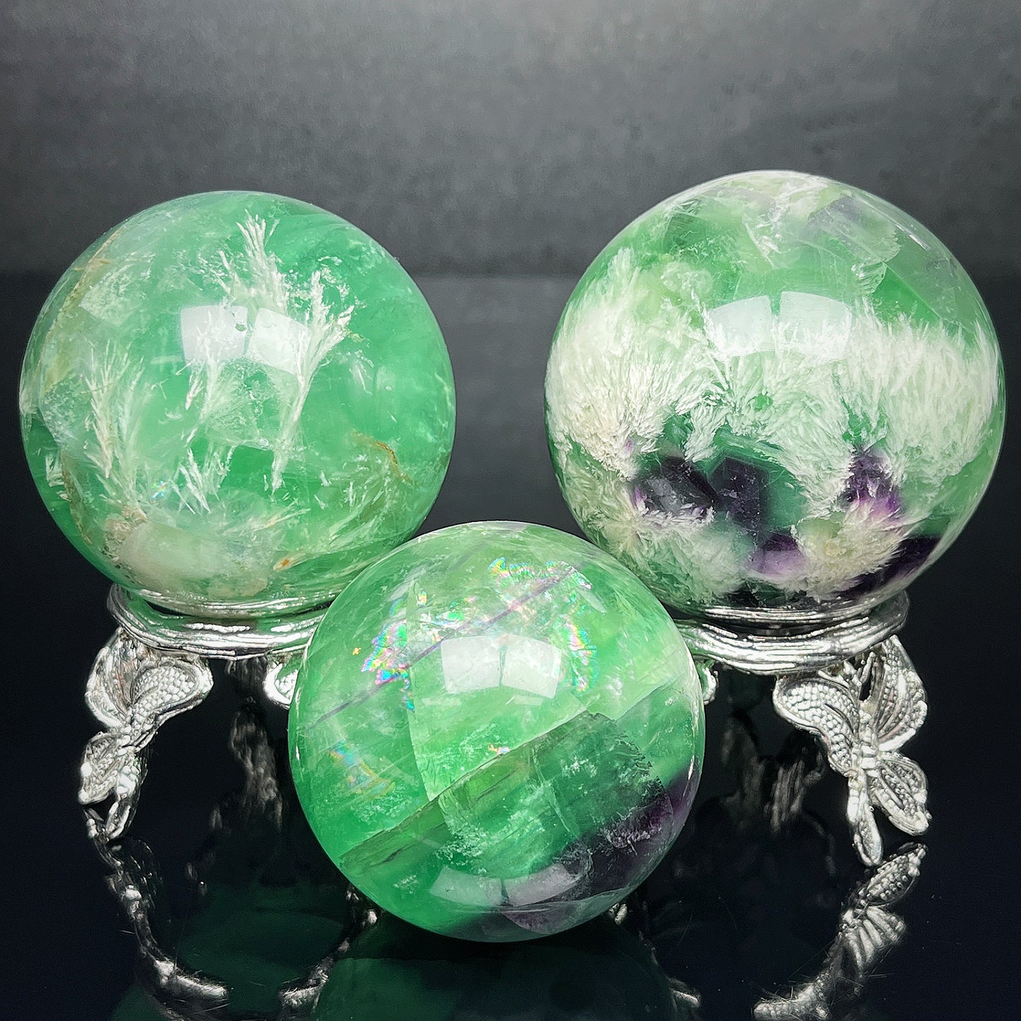 Natural Feather Firefly Stone Ball Heal ing Gemstone Home Decor