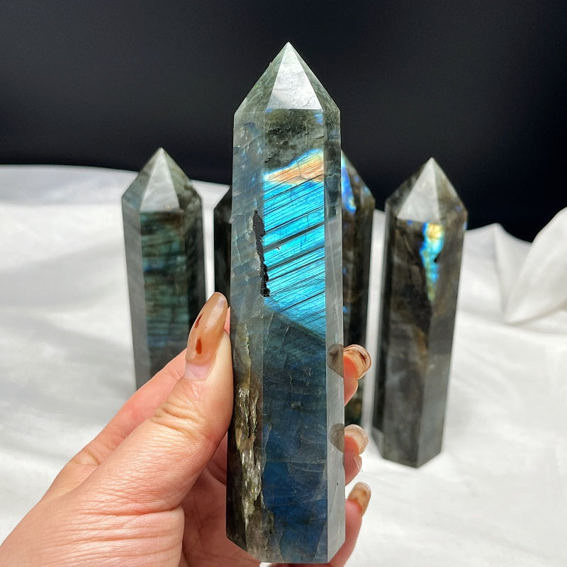 Natural Blue light elongated stone single pointed column Heal ing Gemstone Home Decor