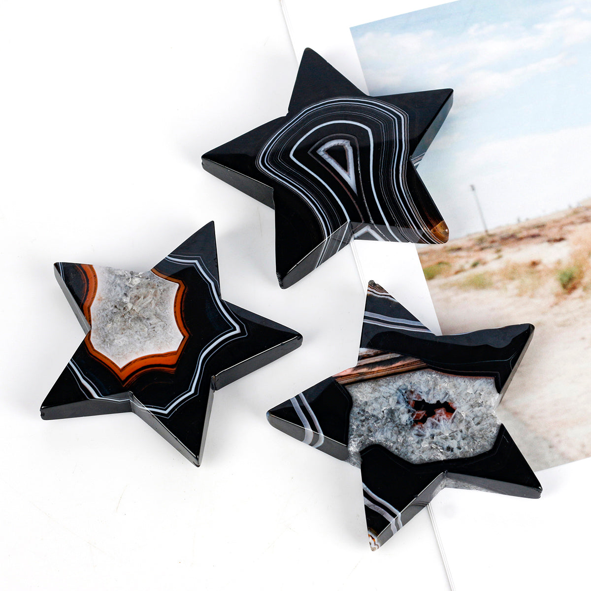 Natural Black and red wrapped agate star Heal ing Gemstone Home Decor
