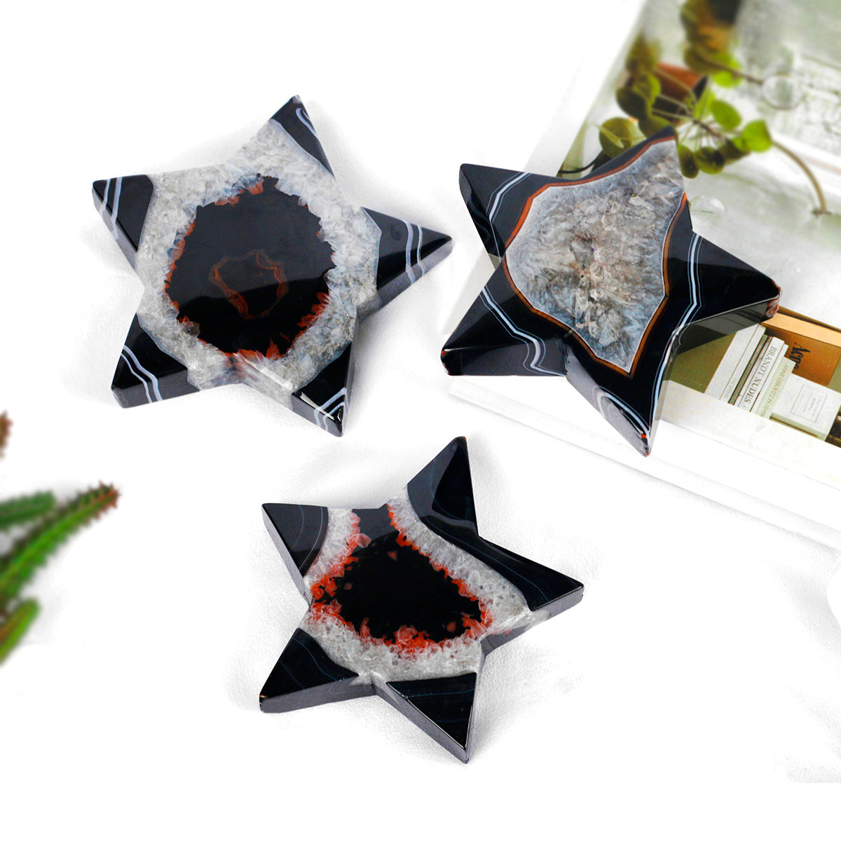 Natural Black and red wrapped agate star Heal ing Gemstone Home Decor
