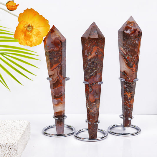 Natural Golden Flower Agate Scepter Heal ing Gemstone Home Decor