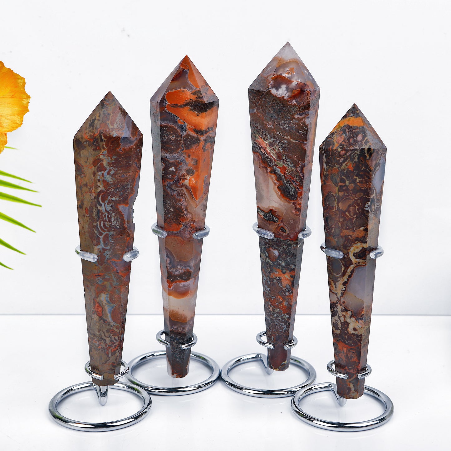 Natural Golden Flower Agate Scepter Heal ing Gemstone Home Decor