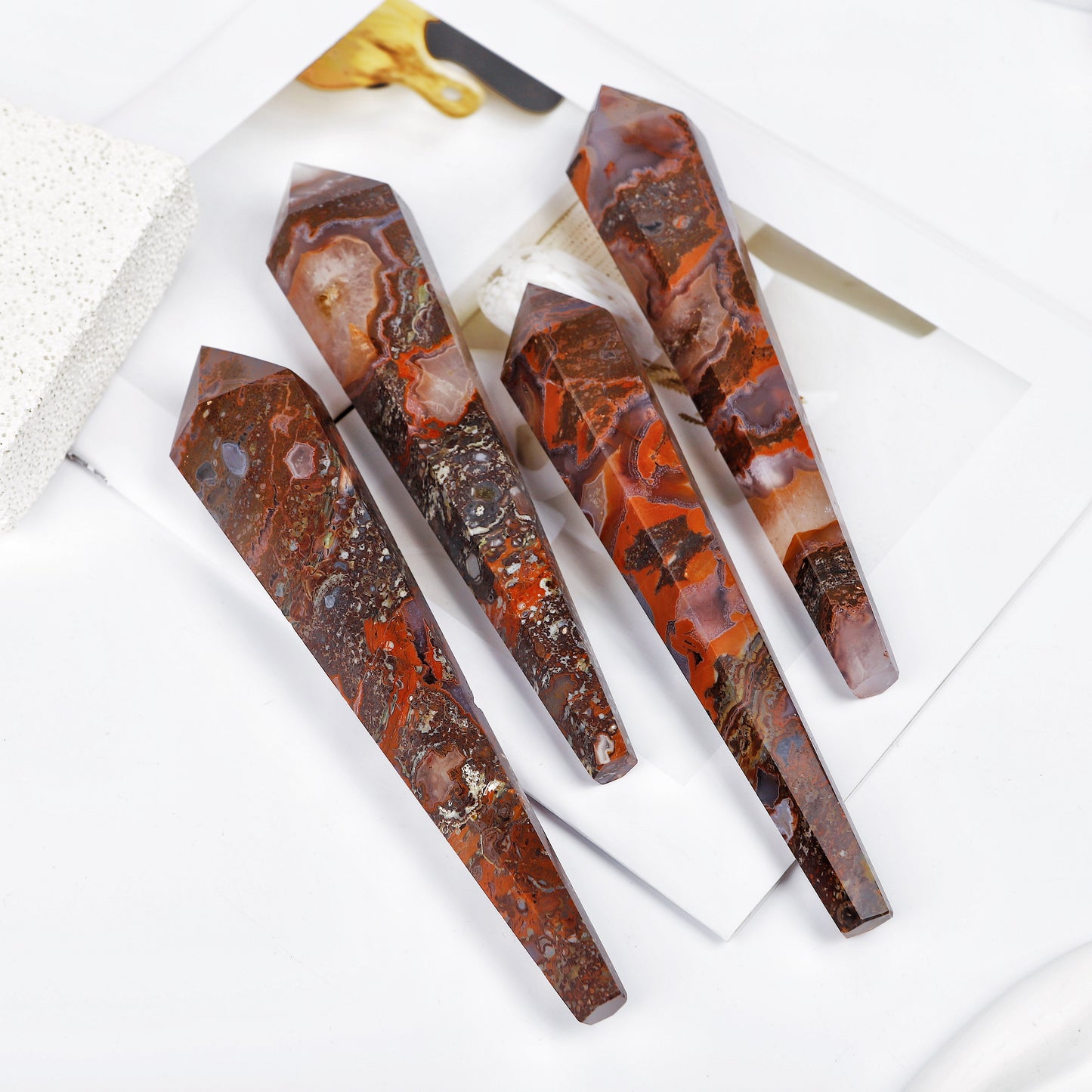 Natural Golden Flower Agate Scepter Heal ing Gemstone Home Decor