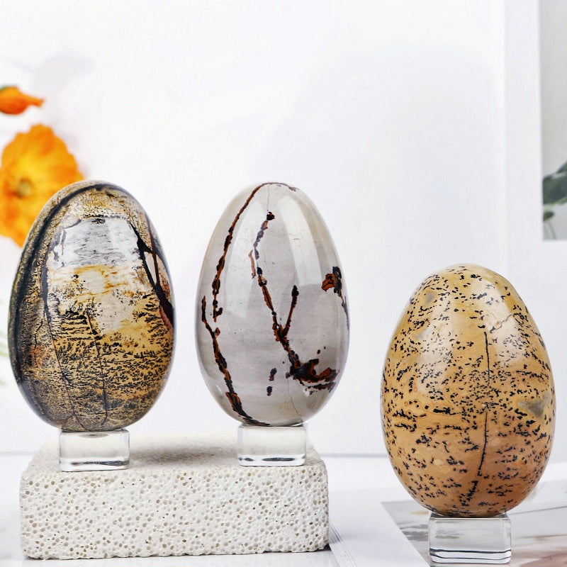 Natural Chinese painting stone goose egg Heal ing Gemstone Home Decor