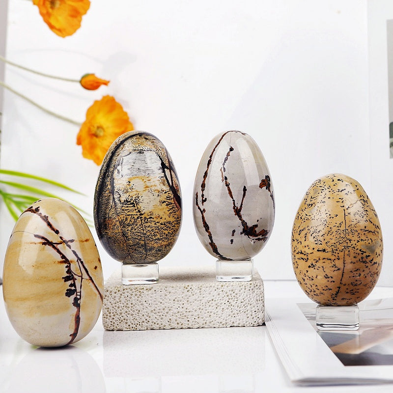 Natural Chinese painting stone goose egg Heal ing Gemstone Home Decor