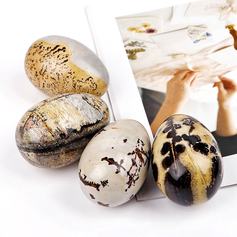 Natural Chinese painting stone goose egg Heal ing Gemstone Home Decor