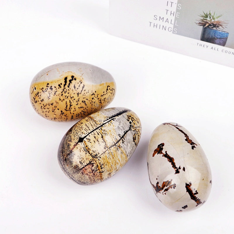 Natural Chinese painting stone goose egg Heal ing Gemstone Home Decor