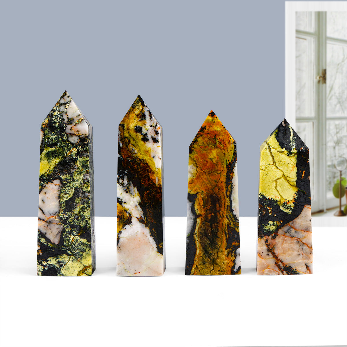 Natural Yellow pine stone square pillar Heal ing Gemstone Home Decor