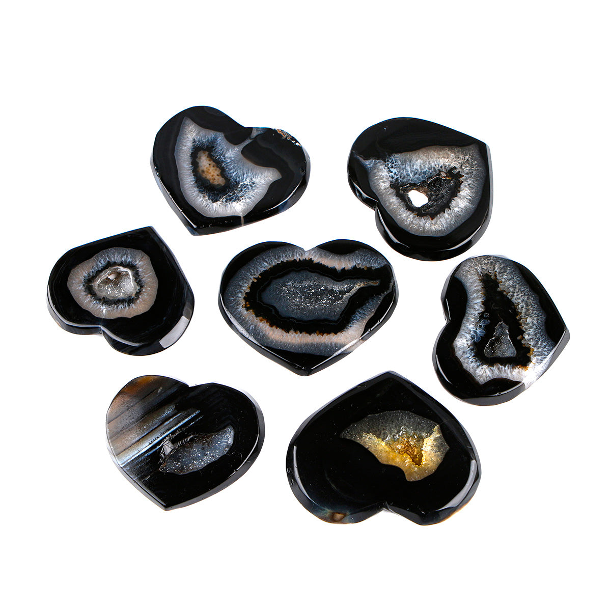 Natural Black wrapped agate heart Heal ing Gemstone Home Decor