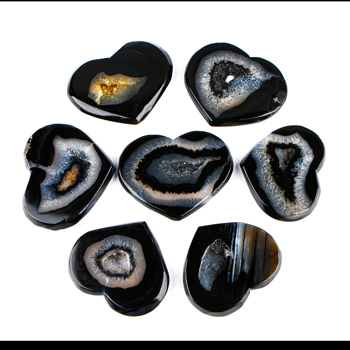 Natural Black wrapped agate heart Heal ing Gemstone Home Decor