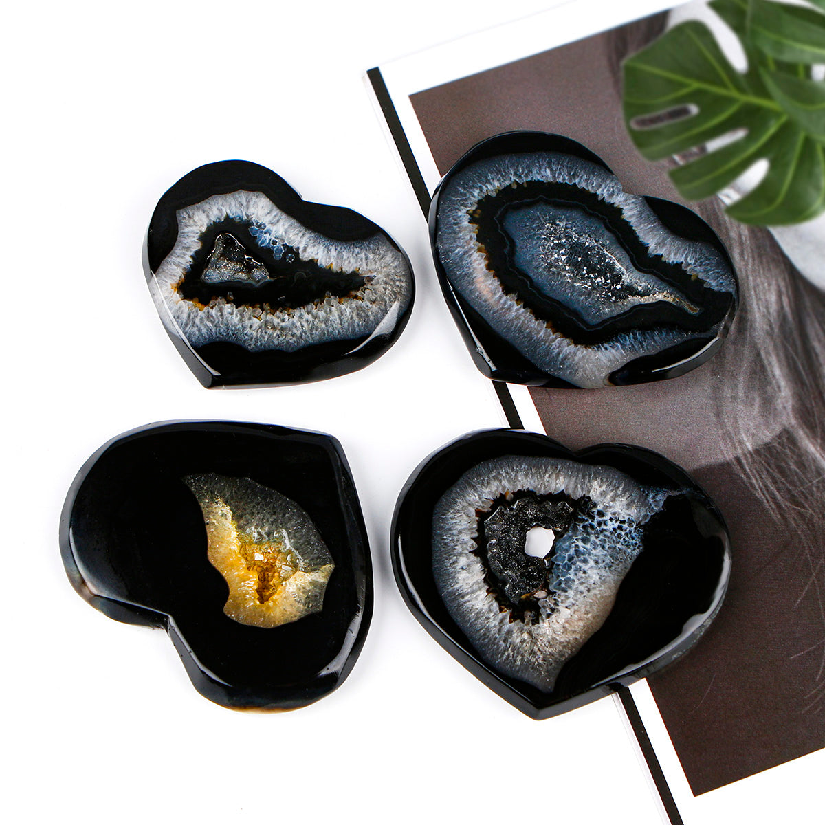 Natural Black wrapped agate heart Heal ing Gemstone Home Decor